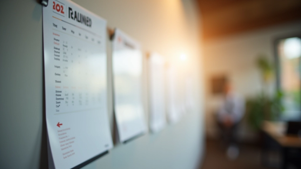 Kalender på væg med markerede datoer, planlægning og tidsmanagement symboler